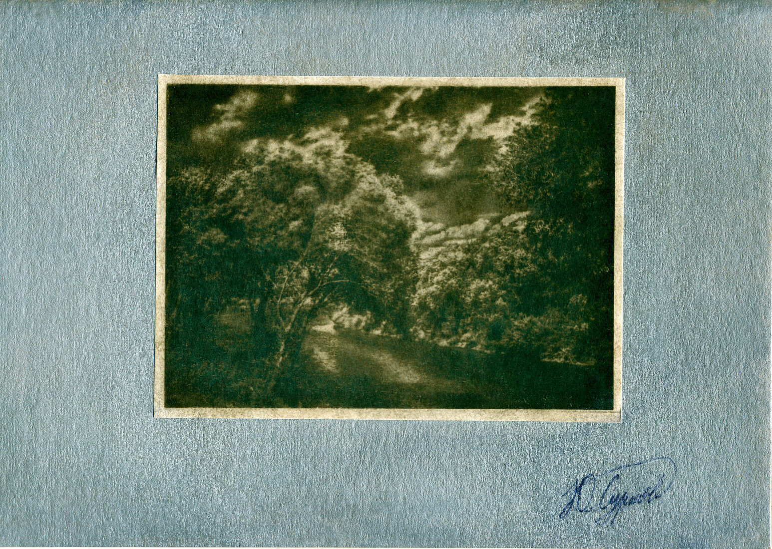 Работа в технике альтернативной фотопечати.    Гуммибихромат: акварель "сепия" в три слоя. Проклеенная акварельная бумага.    Печать с цифрового негатива.    Паспарту: картон, акрил "Серебро жемчужное"